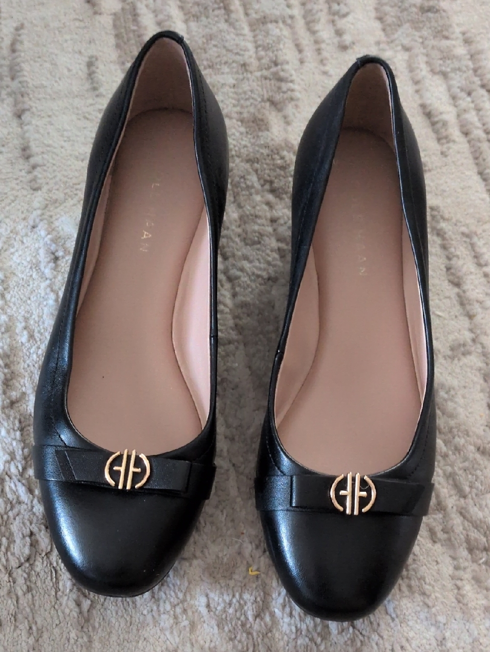 Cole Haan Black Ballet Flats with Gold Emblem